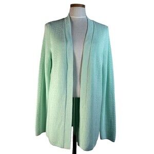 J. Jill Mint Green Cardigan Sweater Open Front MEDIUM TALL Longer Cotton EUC